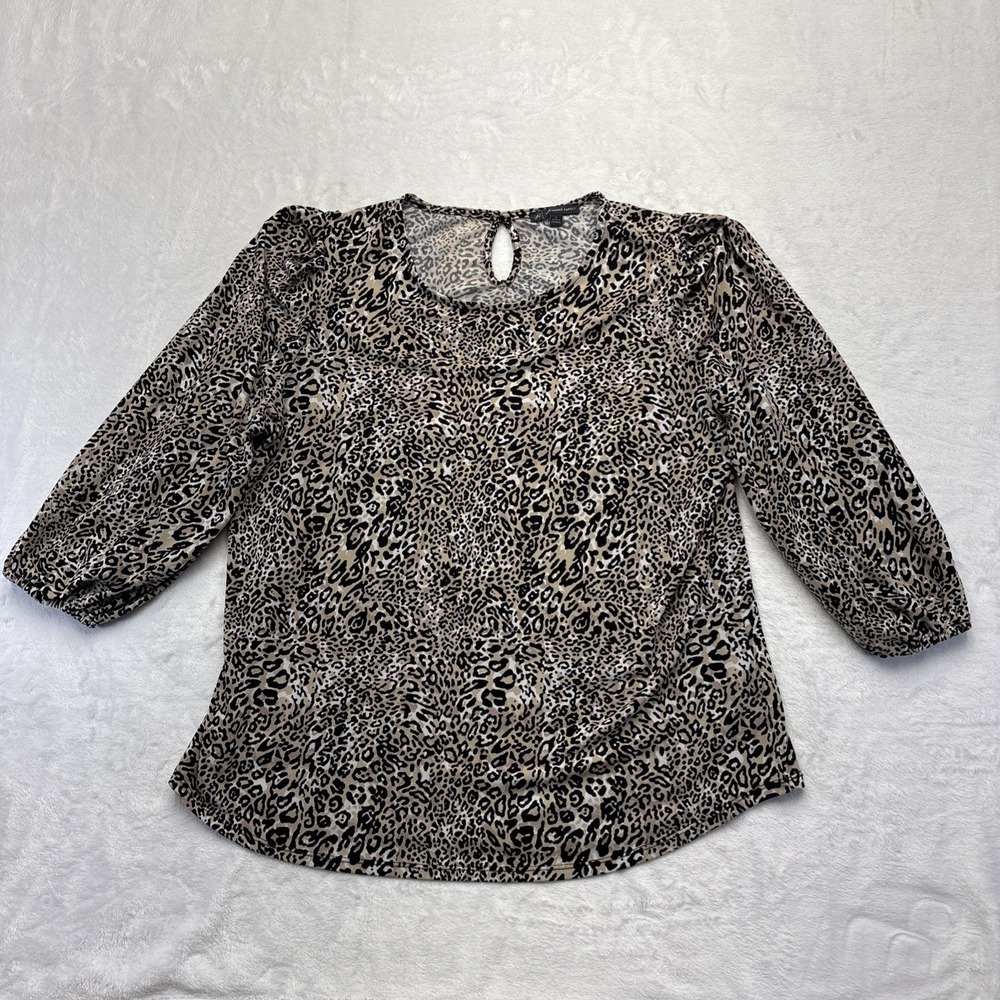 Adrianna Papell Leopard Print Top Women L Keyhole Animal Print Cheetah Blouse